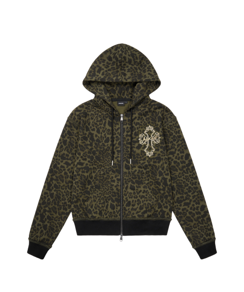 AKM CROS2 Leopard Zip-Up Hoodie (Khaki) 【公式通販】