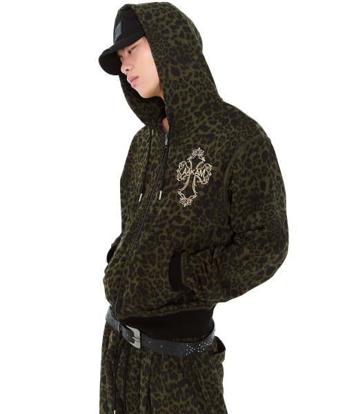 AKM CROS2 Leopard Zip-Up Hoodie (Khaki) 【公式通販】