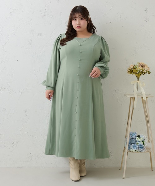 Louiosy(ルオシー)の「【大きいサイズ】ボタンデザインワンピース(ワンピース・レディース・チャコールグレー/アイボリー/グリーン・X-LARGE/3L/4L)」の3枚目の写真