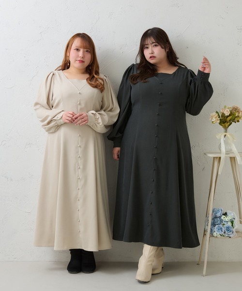 Louiosy(ルオシー)の「【大きいサイズ】ボタンデザインワンピース(ワンピース・レディース・チャコールグレー/アイボリー/グリーン・X-LARGE/3L/4L)」の4枚目の写真