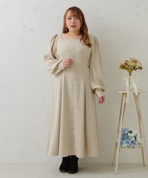 Louiosy(ルオシー)の「【大きいサイズ】ボタンデザインワンピース(ワンピース・レディース・チャコールグレー/アイボリー/グリーン・X-LARGE/3L/4L)」の5枚目の写真
