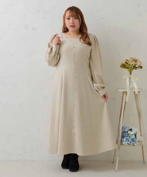 Louiosy(ルオシー)の「【大きいサイズ】ボタンデザインワンピース(ワンピース・レディース・チャコールグレー/アイボリー/グリーン・X-LARGE/3L/4L)」の6枚目の写真