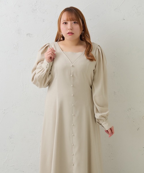 Louiosy(ルオシー)の「【大きいサイズ】ボタンデザインワンピース(ワンピース・レディース・チャコールグレー/アイボリー/グリーン・X-LARGE/3L/4L)」の9枚目の写真