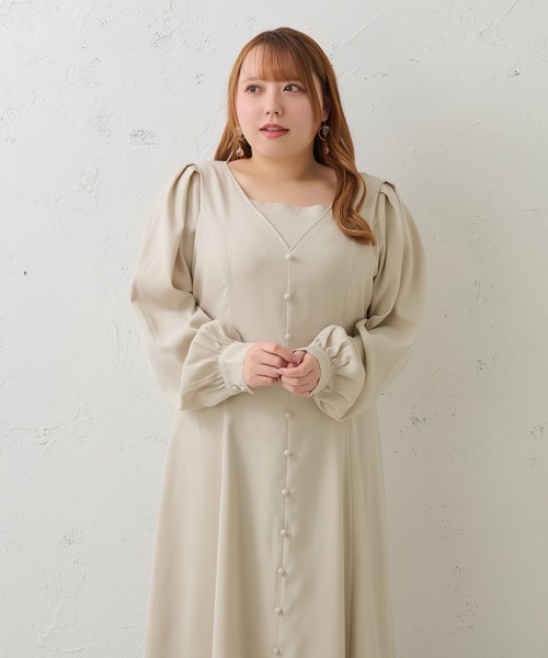 Louiosy(ルオシー)の「【大きいサイズ】ボタンデザインワンピース(ワンピース・レディース・チャコールグレー/アイボリー/グリーン・X-LARGE/3L/4L)」の11枚目の写真