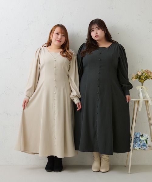 Louiosy(ルオシー)の「【大きいサイズ】ボタンデザインワンピース(ワンピース・レディース・チャコールグレー/アイボリー/グリーン・X-LARGE/3L/4L)」の12枚目の写真
