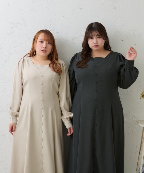 Louiosy(ルオシー)の「【大きいサイズ】ボタンデザインワンピース(ワンピース・レディース・チャコールグレー/アイボリー/グリーン・X-LARGE/3L/4L)」の13枚目の写真