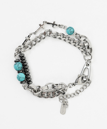 ACHA（アチャ）の「サージカルスチールチェーン＆ビーズミックスブレスレット_ブルー（ブレスレット）」