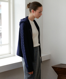 ATMORE（アットモア）の「ノア ウールケーブルジップアップカーディガン (ネイビー)（カーディガン/ボレロ）」