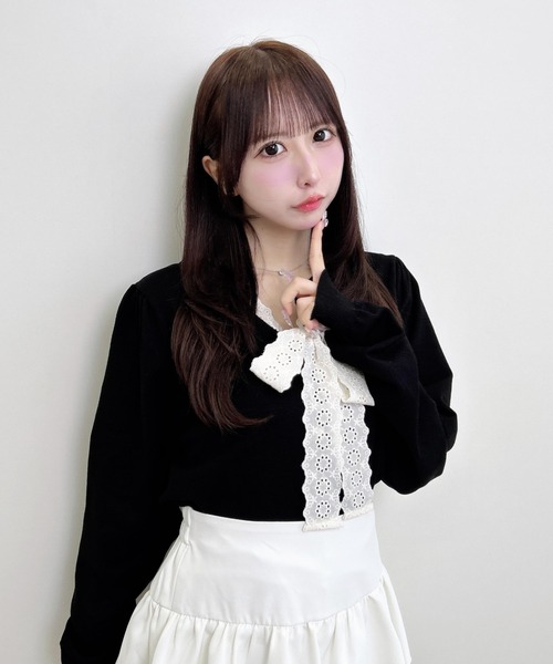INGNI(イング)の「レースボウタイニット(ニット/セーター・レディース・ネイビー/アイボリー/グレー/ブラック・M)」の3枚目の写真