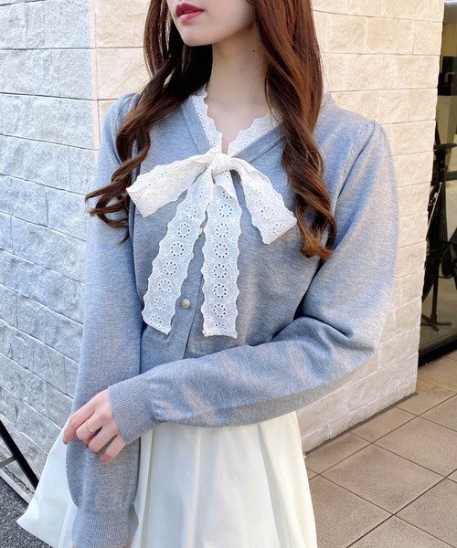 INGNI(イング)の「レースボウタイニット(ニット/セーター・レディース・ネイビー/アイボリー/グレー/ブラック・M)」の12枚目の写真