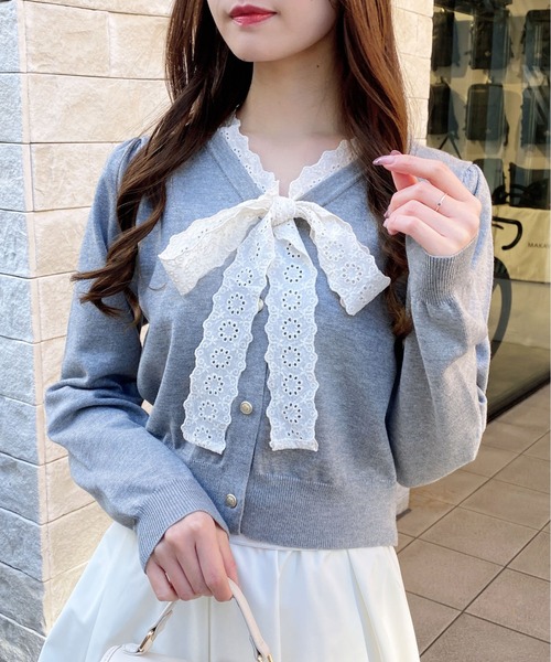 INGNI(イング)の「レースボウタイニット(ニット/セーター・レディース・ネイビー/アイボリー/グレー/ブラック・M)」の13枚目の写真