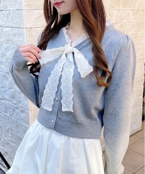 INGNI(イング)の「レースボウタイニット(ニット/セーター・レディース・ネイビー/アイボリー/グレー/ブラック・M)」の14枚目の写真