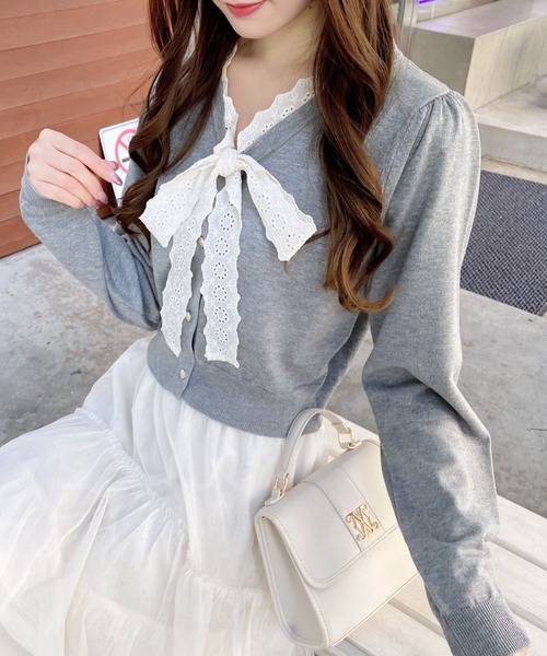 INGNI(イング)の「レースボウタイニット(ニット/セーター・レディース・ネイビー/アイボリー/グレー/ブラック・M)」の17枚目の写真
