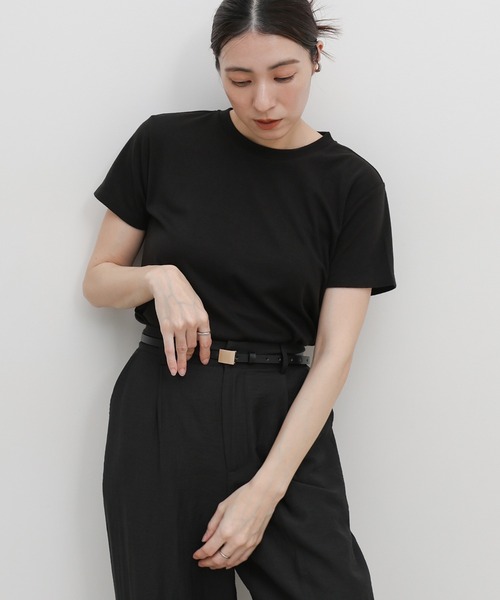 select MOCA(セレクトモカ)の「ソフトタッチシンプルデイリーTシャツ(Tシャツ/カットソー・レディース・スミクロ/ブラウン/ブラック/アイボリー・FREE)」の1枚目の写真