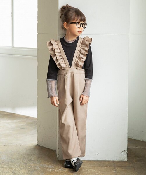 BRANSHES（ブランシェス）の「フリルサロペット（サロペット/オーバーオール・キッズ・ブラウン/チャコールグレー・100/140/150/130/120/110/90）」の2枚目の写真