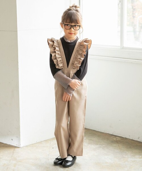 BRANSHES（ブランシェス）の「フリルサロペット（サロペット/オーバーオール・キッズ・ブラウン/チャコールグレー・100/140/150/130/120/110/90）」の3枚目の写真