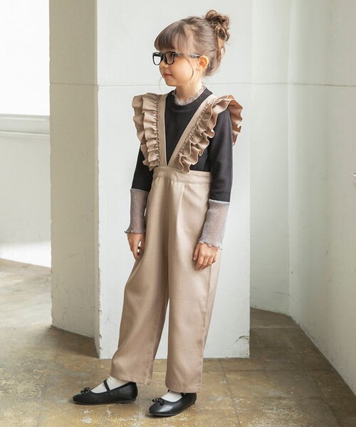 BRANSHES（ブランシェス）の「フリルサロペット（サロペット/オーバーオール・キッズ・ブラウン/チャコールグレー・100/140/150/130/120/110/90）」の4枚目の写真