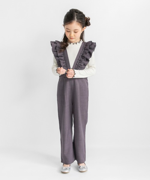 BRANSHES（ブランシェス）の「フリルサロペット（サロペット/オーバーオール・キッズ・ブラウン/チャコールグレー・150/140/110/90/130/100/120）」の2枚目の写真