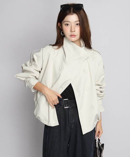 by LEGNA(バイレグナ)の「【最終在庫】撥水スタンドカラーダブルブレストショートジャケット(トレンチコート・レディース・ブラック/アイボリー/モカ・FREE)」の10枚目の写真