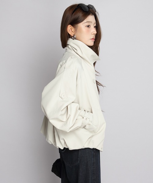 by LEGNA(バイレグナ)の「【最終在庫】撥水スタンドカラーダブルブレストショートジャケット(トレンチコート・レディース・ブラック/アイボリー/モカ・FREE)」の12枚目の写真