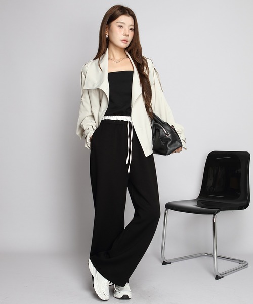by LEGNA(バイレグナ)の「【最終在庫】撥水スタンドカラーダブルブレストショートジャケット(トレンチコート・レディース・ブラック/アイボリー/モカ・FREE)」の18枚目の写真