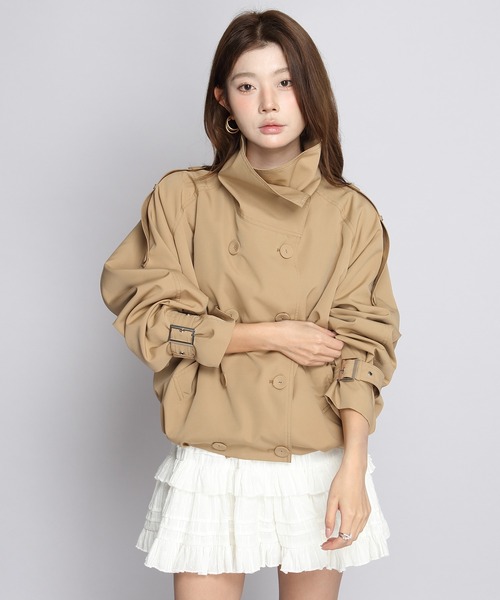 セール】【最終在庫】撥水スタンドカラーダブルブレストショート