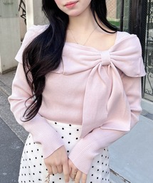 リボンオフショルニット