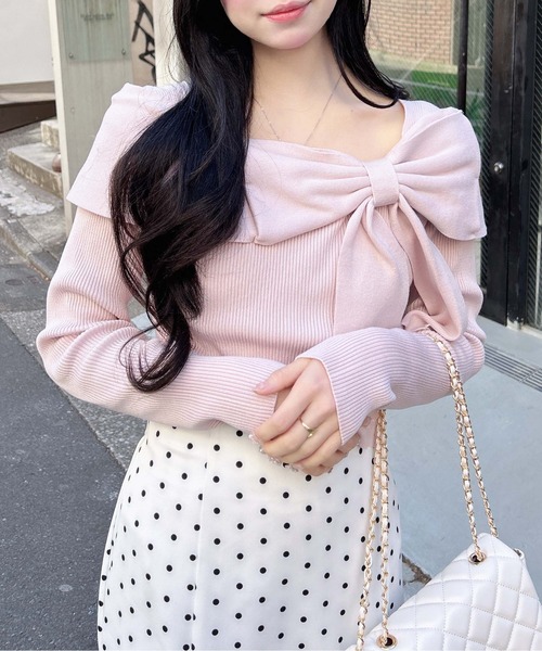 INGNI（イング）の「リボンオフショルニット（ニット/セーター・レディース・レッド/ピンク/ブラック/アイボリー・M）」の20枚目の写真