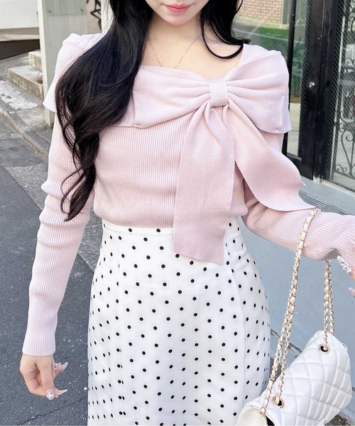 INGNI（イング）の「リボンオフショルニット（ニット/セーター・レディース・レッド/ピンク/ブラック/アイボリー・M）」の21枚目の写真