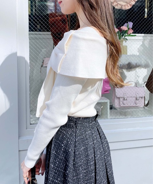 INGNI（イング）の「リボンオフショルニット（ニット/セーター・レディース・レッド/ピンク/ブラック/アイボリー・M）」の10枚目の写真