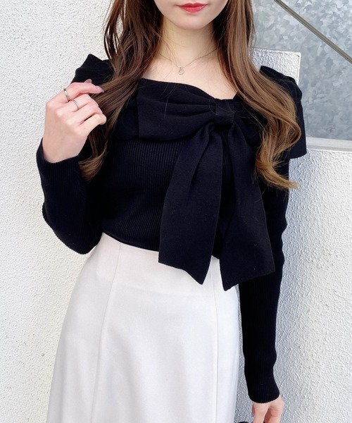 INGNI（イング）の「リボンオフショルニット（ニット/セーター・レディース・レッド/ピンク/ブラック/アイボリー・M）」の14枚目の写真