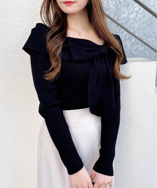 INGNI（イング）の「リボンオフショルニット（ニット/セーター・レディース・レッド/ピンク/ブラック/アイボリー・M）」の15枚目の写真