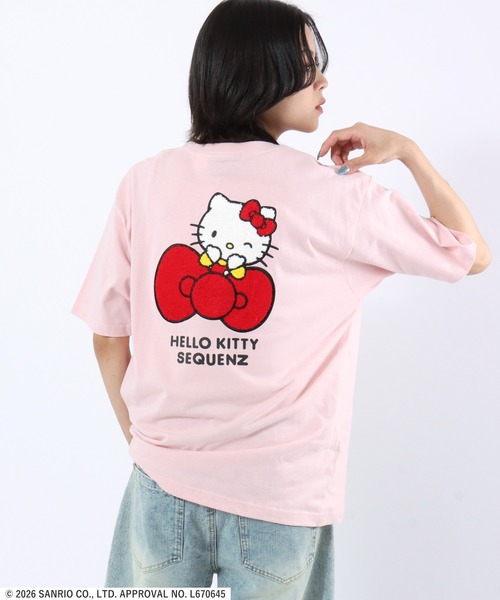 sanrio(サンリオ)の「HELLO KITTY EMBROIDERY TEE/ハローキティ サガラ刺繍 バックプリントTシャツ/ピチT・ビッグシルエット(Tシャツ/カットソー・レディース・ブラック/ライトブルー/ホワイト/ピンク・S/M/L)」の17枚目の写真