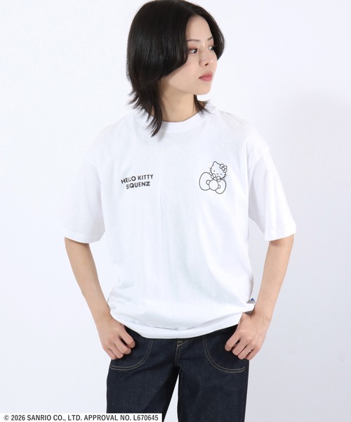 sanrio(サンリオ)の「HELLO KITTY EMBROIDERY TEE/ハローキティ サガラ刺繍 バックプリントTシャツ/ピチT・ビッグシルエット(Tシャツ/カットソー・レディース・ブラック/ライトブルー/ホワイト/ピンク・S/M/L)」の22枚目の写真