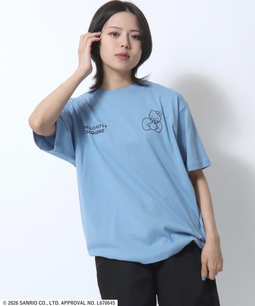 sanrio(サンリオ)の「HELLO KITTY EMBROIDERY TEE/ハローキティ サガラ刺繍 バックプリントTシャツ/ピチT・ビッグシルエット(Tシャツ/カットソー・レディース・ブラック/ライトブルー/ホワイト/ピンク・S/M/L)」の15枚目の写真