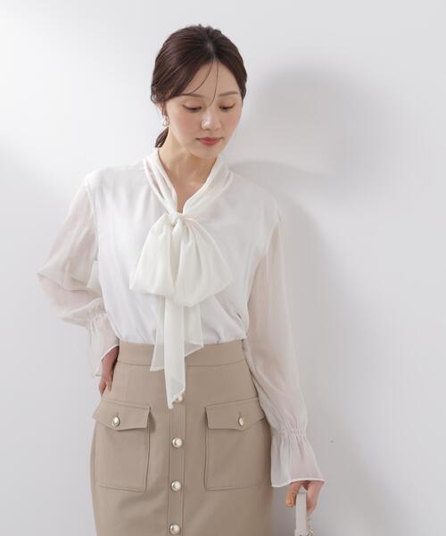 PROPORTION BODY DRESSING（プロポーションボディドレッシング）の「ビックリボンブラウス / 1216110203（シャツ/ブラウス・レディース・ホワイト系その他/ブルー/オフホワイト・MEDIUM/SMALL）」の5枚目の写真