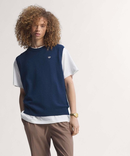 adidas（アディダス）の「オリジナルス カシミヤ ベスト【adidas Golf/アディダスゴルフ】（ベスト・メンズ・ブルー/ホワイト・X-LARGE/LARGE/3XL/XX-LARGE/MEDIUM/SMALL）」の2枚目の写真