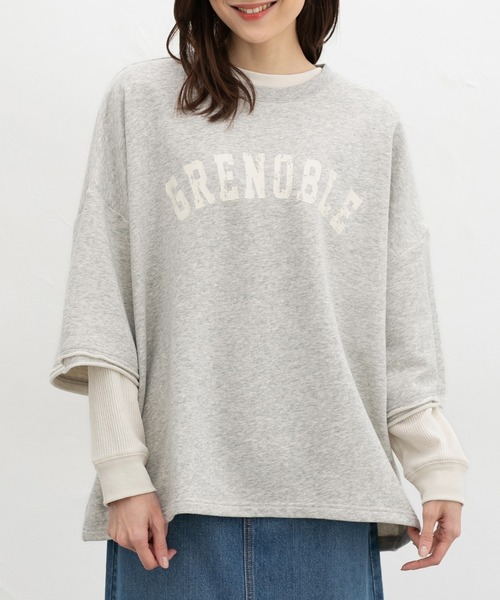 Honeys（ハニーズ）の「７分袖ビッグスウェット（スウェット・レディース・グリーン/アイボリー/スミクロ/杢グレー・F）」の3枚目の写真