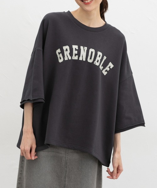 Honeys（ハニーズ）の「７分袖ビッグスウェット（スウェット・レディース・グリーン/アイボリー/スミクロ/杢グレー・F）」の2枚目の写真