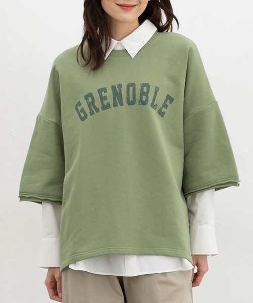 Honeys（ハニーズ）の「７分袖ビッグスウェット（スウェット・レディース・グリーン/アイボリー/スミクロ/杢グレー・F）」の4枚目の写真