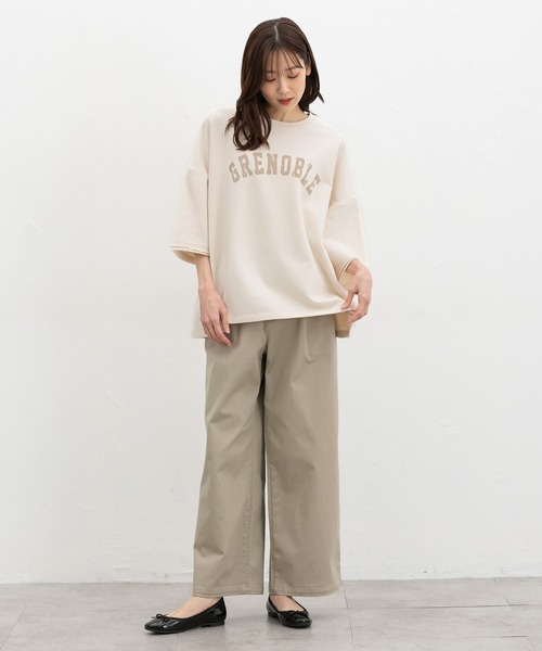 Honeys（ハニーズ）の「７分袖ビッグスウェット（スウェット・レディース・グリーン/アイボリー/スミクロ/杢グレー・F）」の5枚目の写真