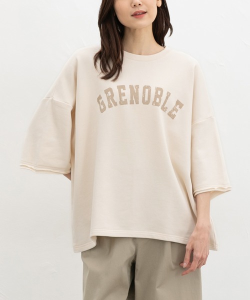 Honeys（ハニーズ）の「７分袖ビッグスウェット（スウェット・レディース・グリーン/アイボリー/スミクロ/杢グレー・F）」の6枚目の写真