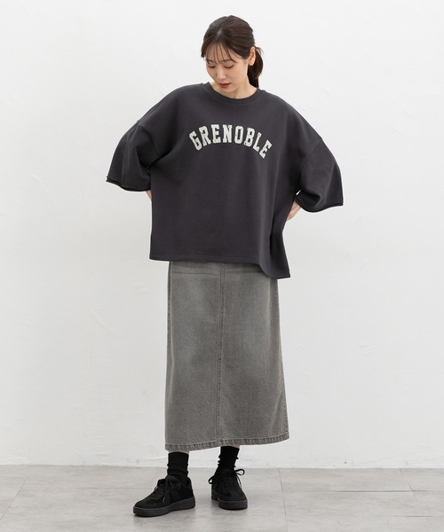 Honeys（ハニーズ）の「７分袖ビッグスウェット（スウェット・レディース・グリーン/アイボリー/スミクロ/杢グレー・F）」の7枚目の写真