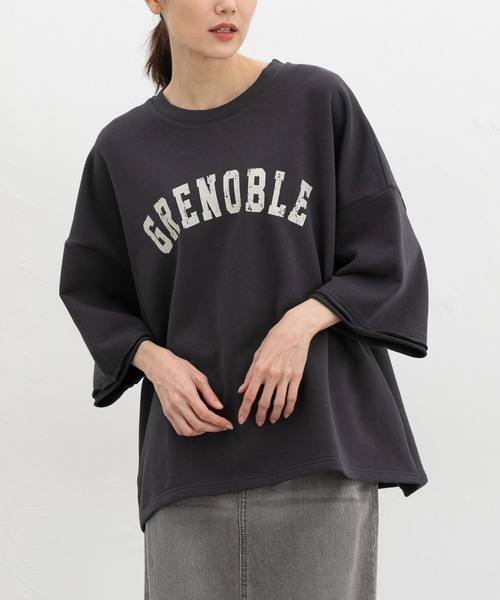 Honeys（ハニーズ）の「７分袖ビッグスウェット（スウェット・レディース・グリーン/アイボリー/スミクロ/杢グレー・F）」の8枚目の写真