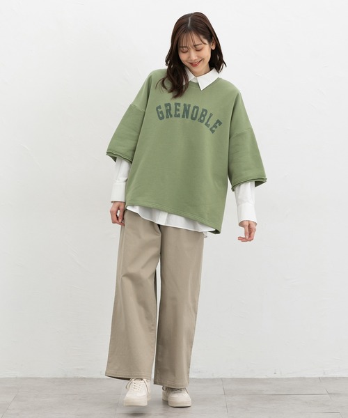 Honeys（ハニーズ）の「７分袖ビッグスウェット（スウェット・レディース・グリーン/アイボリー/スミクロ/杢グレー・F）」の9枚目の写真