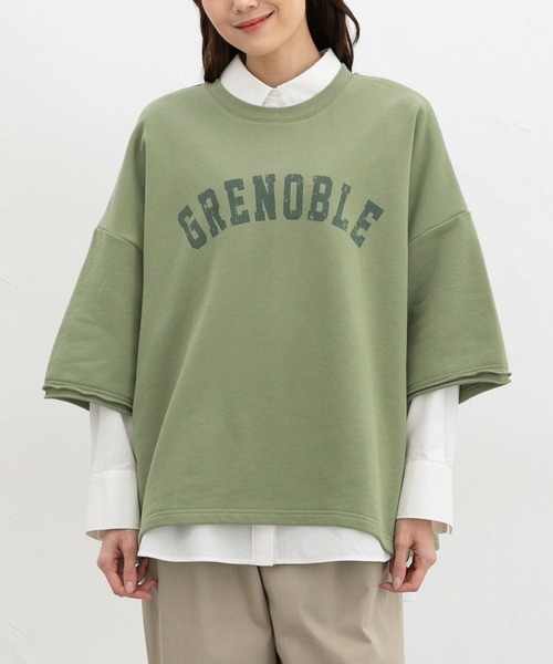 Honeys（ハニーズ）の「７分袖ビッグスウェット（スウェット・レディース・グリーン/アイボリー/スミクロ/杢グレー・F）」の10枚目の写真