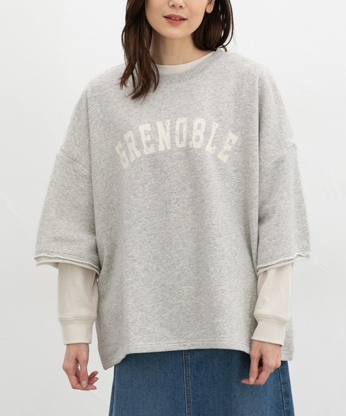 Honeys（ハニーズ）の「７分袖ビッグスウェット（スウェット・レディース・グリーン/アイボリー/スミクロ/杢グレー・F）」の12枚目の写真