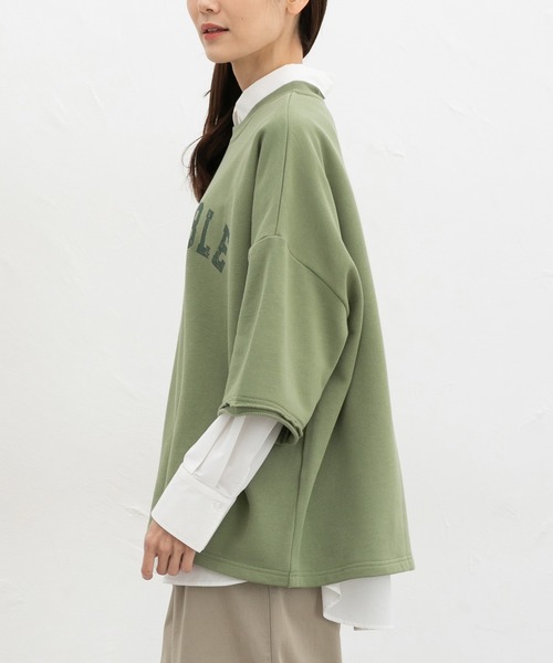 Honeys（ハニーズ）の「７分袖ビッグスウェット（スウェット・レディース・グリーン/アイボリー/スミクロ/杢グレー・F）」の21枚目の写真