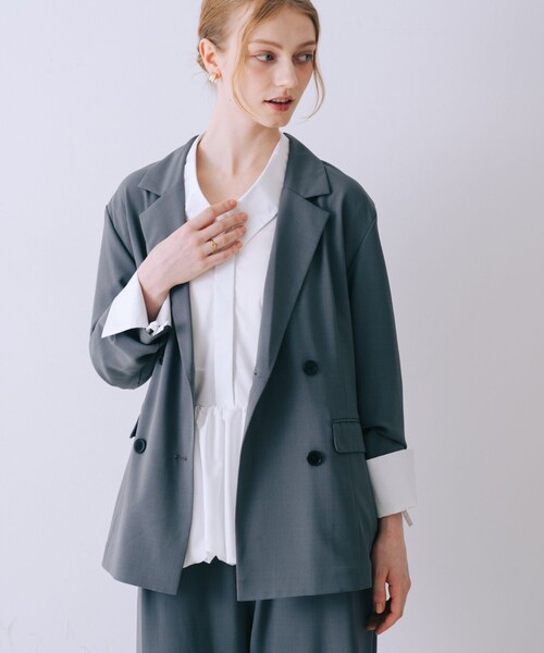 SELFIST(セルフィスト)の「【セットアップ対応】レース付きテーラドカラージャケット 春服 羽織り(テーラードジャケット・レディース・ネイビー/アイボリー/グレー・38/36)」の2枚目の写真