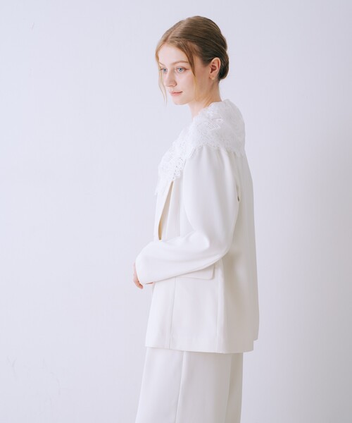 SELFIST(セルフィスト)の「【セットアップ対応】レース付きテーラドカラージャケット 春服 羽織り(テーラードジャケット・レディース・ネイビー/アイボリー/グレー・38/36)」の14枚目の写真